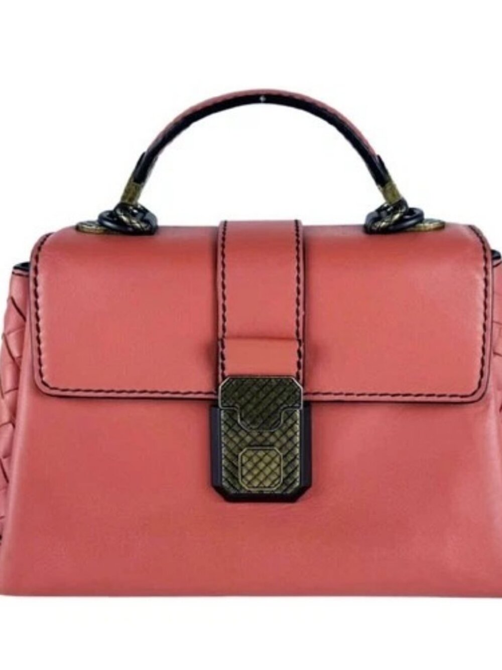 Auth BOTTEGAVENETA Intrecciato Handbag Shoulder Bag Coral Pink Leather - z10629
